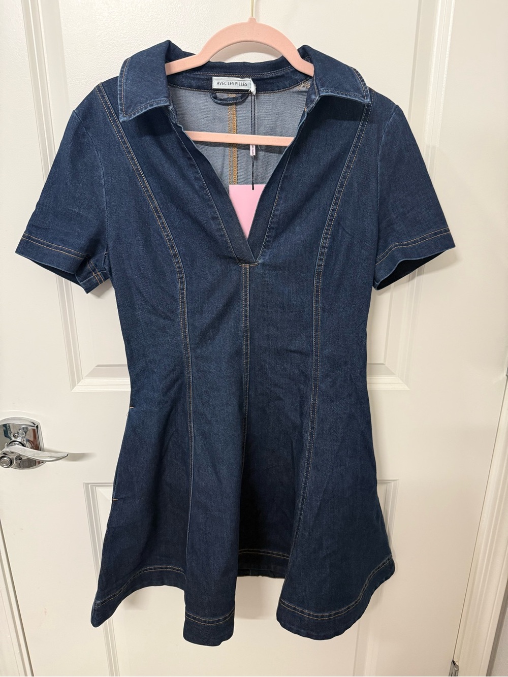 NWT Avec Les Filles Women’s Denim Collared Fit and Flare Mini Dress - Picture 6 of 16